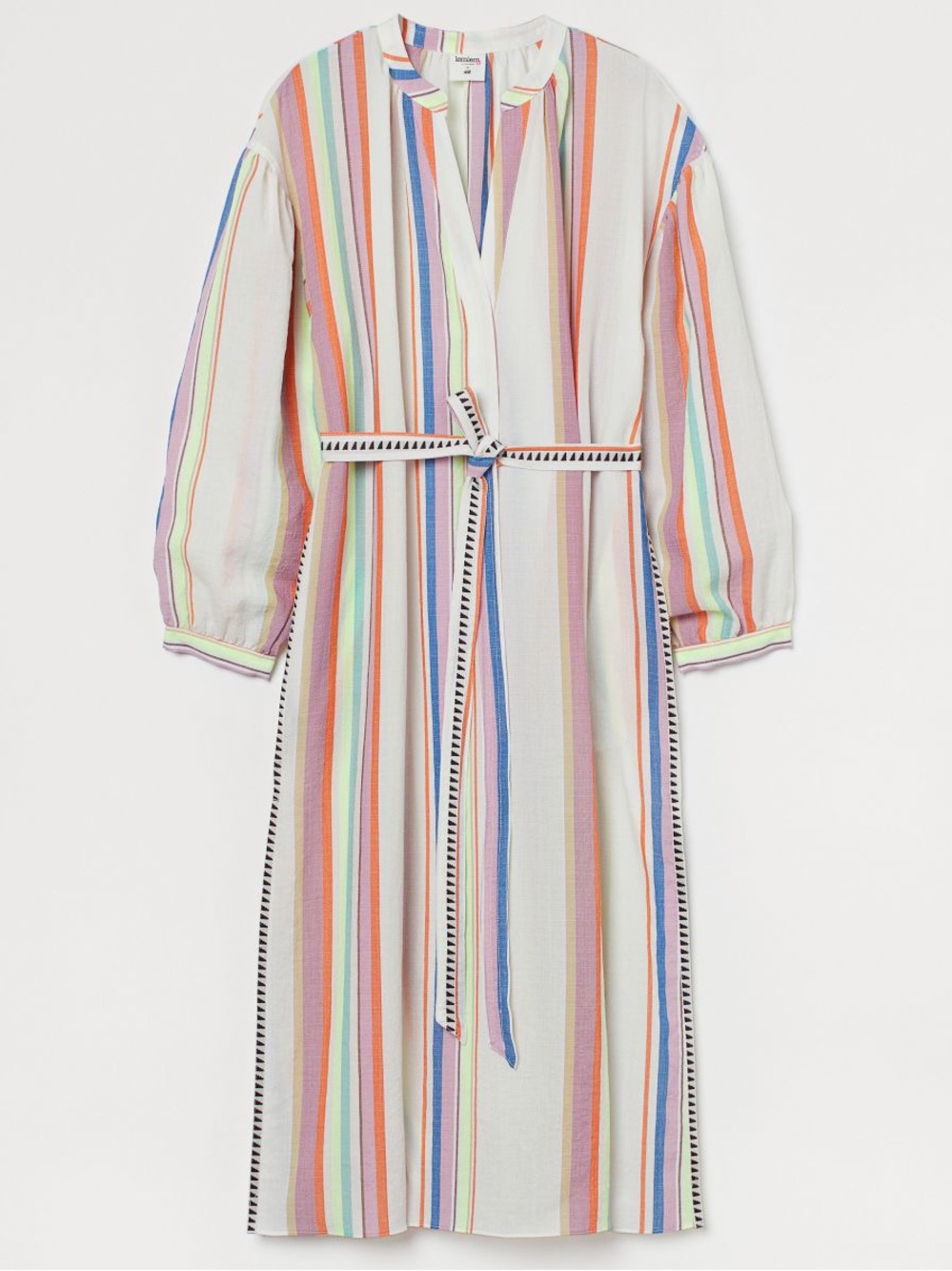 H&M White Maxi Dress with Multicolor Vertical Stripes and Tie Waist